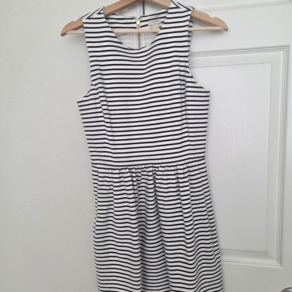 J. Crew Black and White Striped Midi Dress